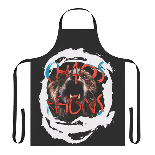 Chaos Reigns-inspired artistic apron featuring a chaotic, ominous design with nature, animals, and dark elements.