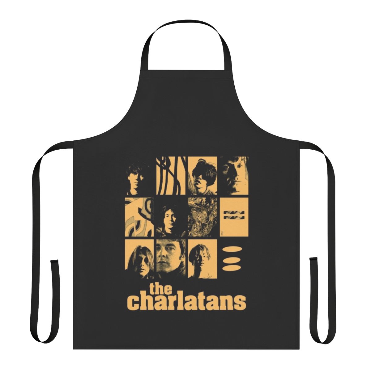Charlatans-inspired cooking apron featuring the band's name and logo