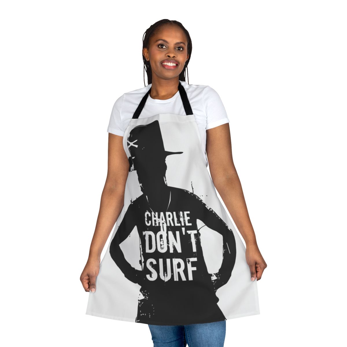 "Charlie Don't Surf" inspired war movie kitchen apron with quotes from Apocalypse Now
