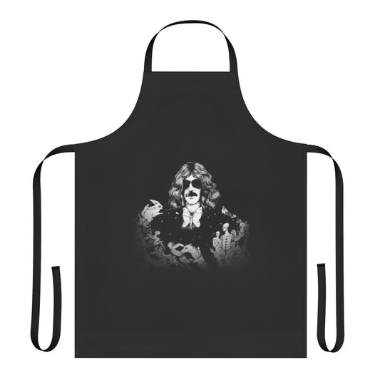 Charly Garcia inspired tango-themed apron featuring musical elements and the word "alma"