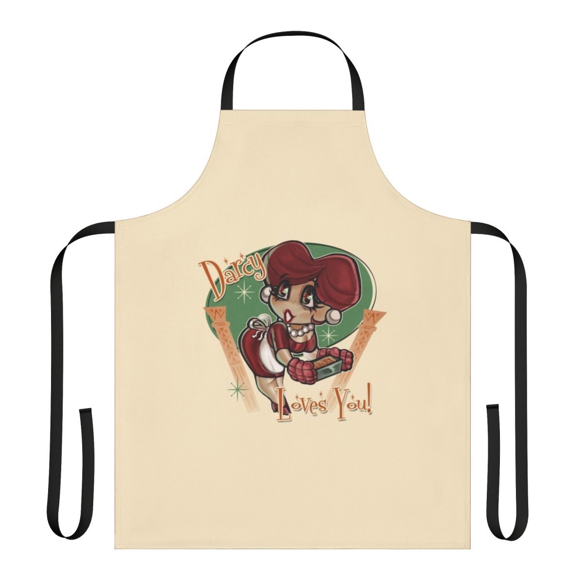 Darcy Apron - A 1950s-inspired retro apron featuring a heart design in a charming chibi style