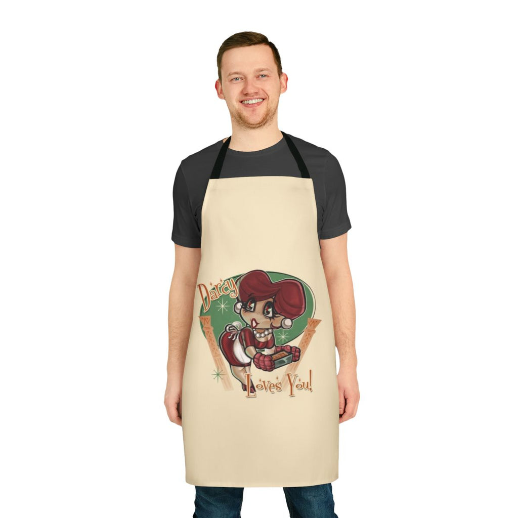 Darcy Apron - A 1950s-inspired retro apron featuring a heart design in a charming chibi style