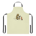Illustration of a bear and fox playing music in a woodland scene, printed on a kitchen apron.