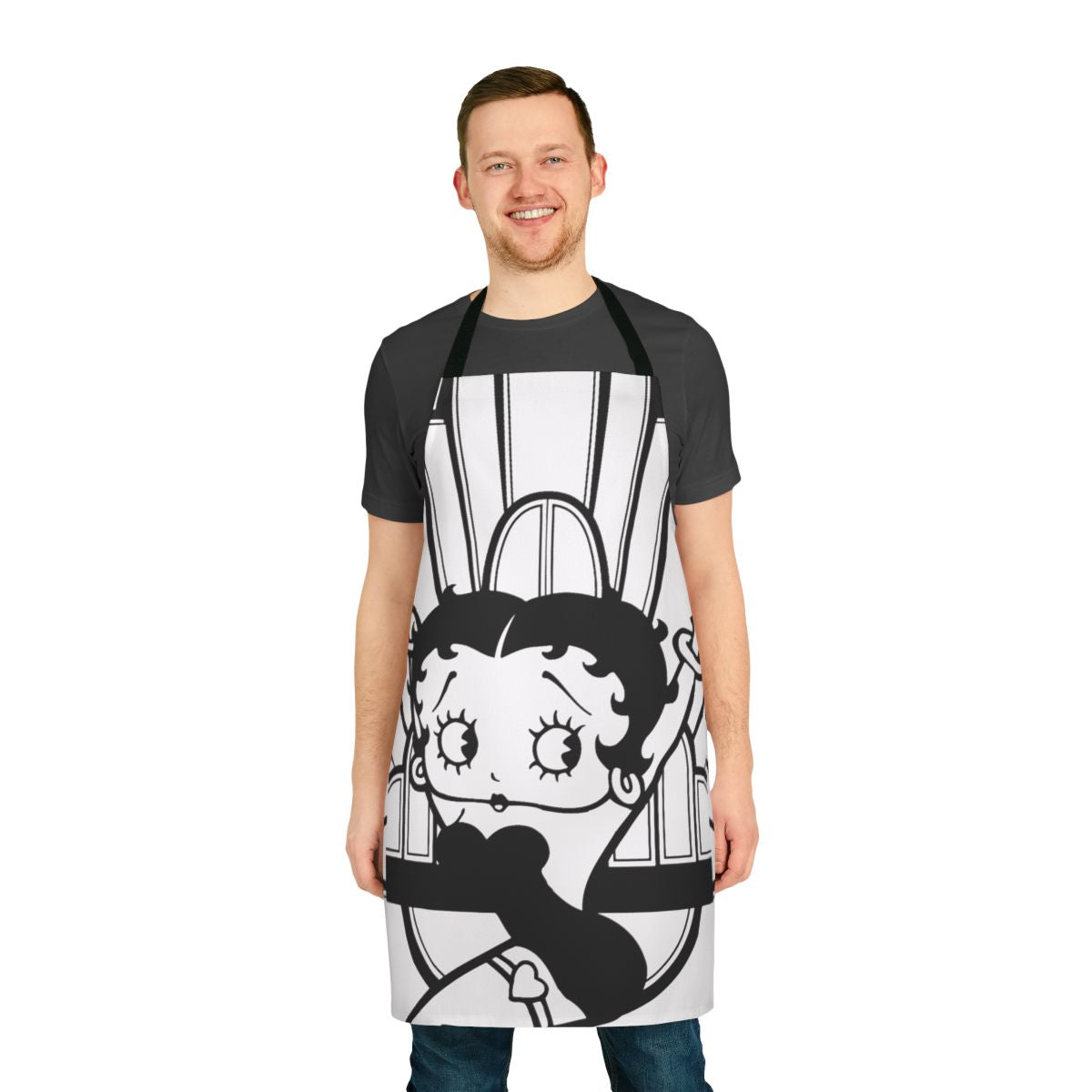 Whimsical black and white cartoon-style apron featuring the iconic Betty Boop character