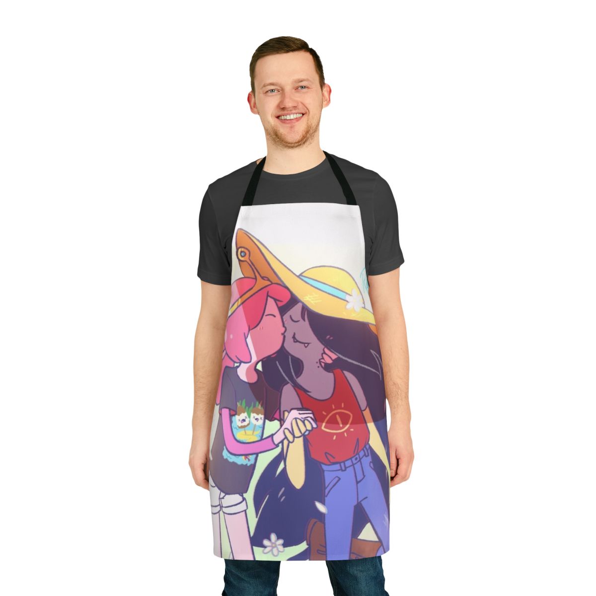 Whimsical apron featuring the beloved characters Marceline and Princess Bubblegum from the cartoon series Adventure Time.
