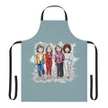 A charming cartoon-style vintage apron with a sad, emotive design