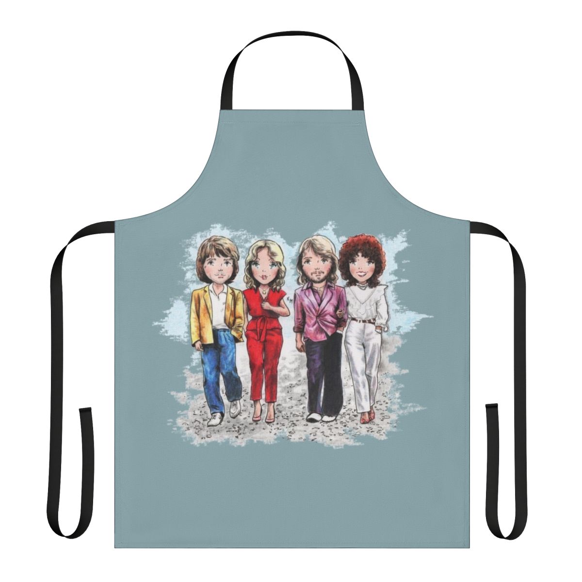 A charming cartoon-style vintage apron with a sad, emotive design