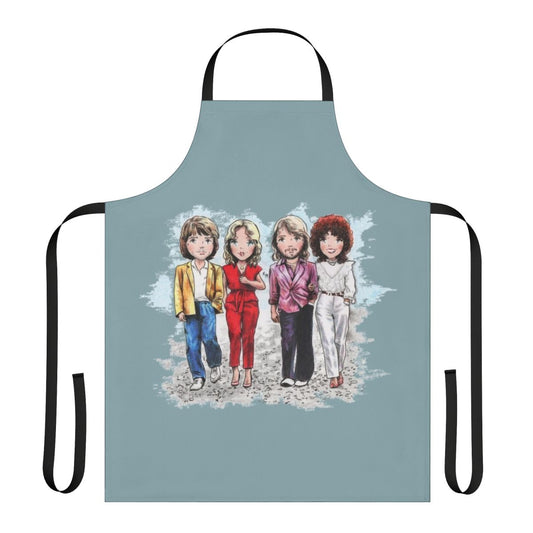 A charming cartoon-style vintage apron with a sad, emotive design
