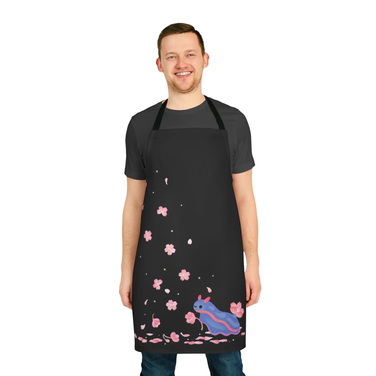 Apron featuring a stunning cherry blossom pattern and colorful sea slugs