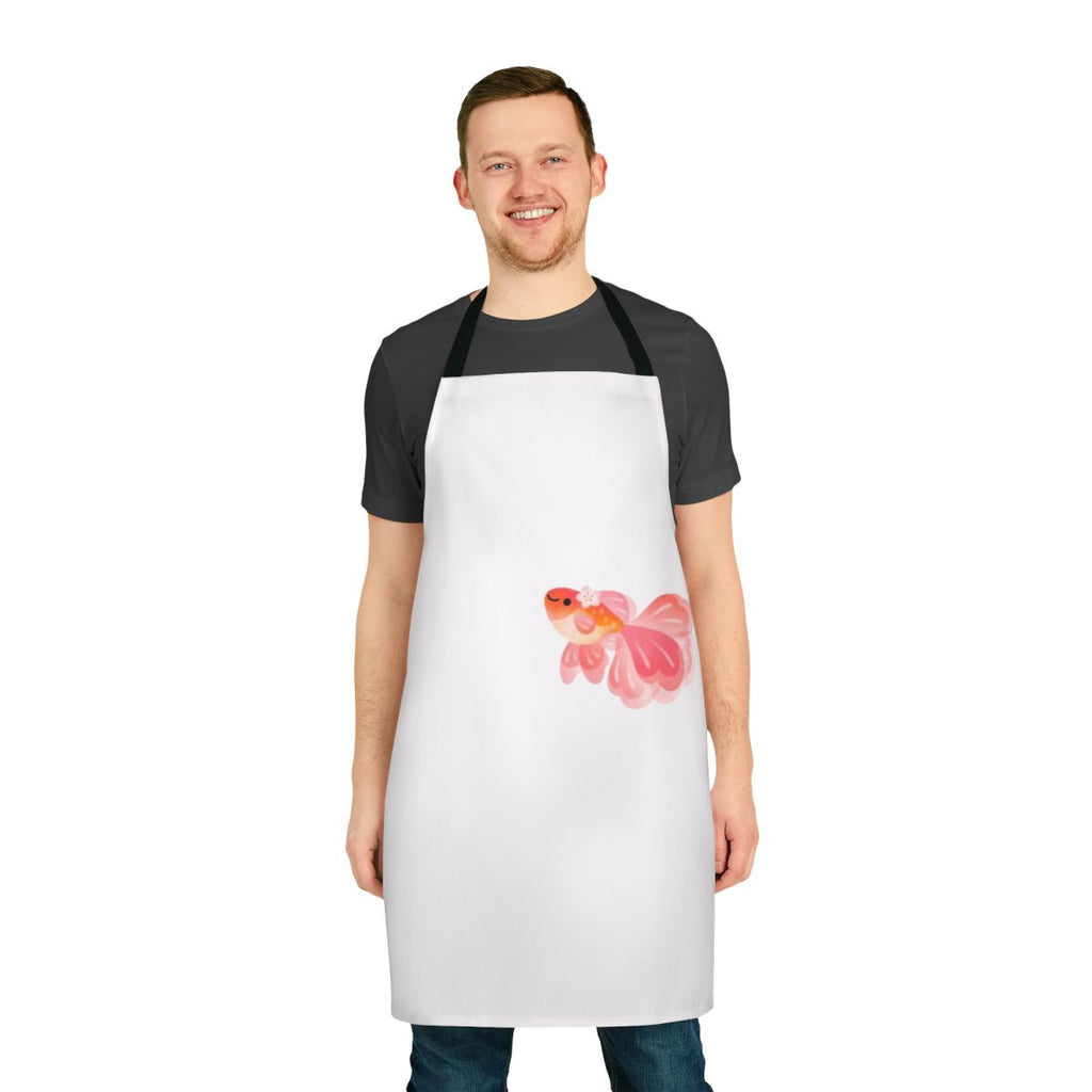 Delightful apron featuring a colorful cherry blossom and goldfish design
