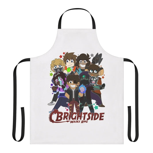 Colorful chibi-style apron with playful character designs