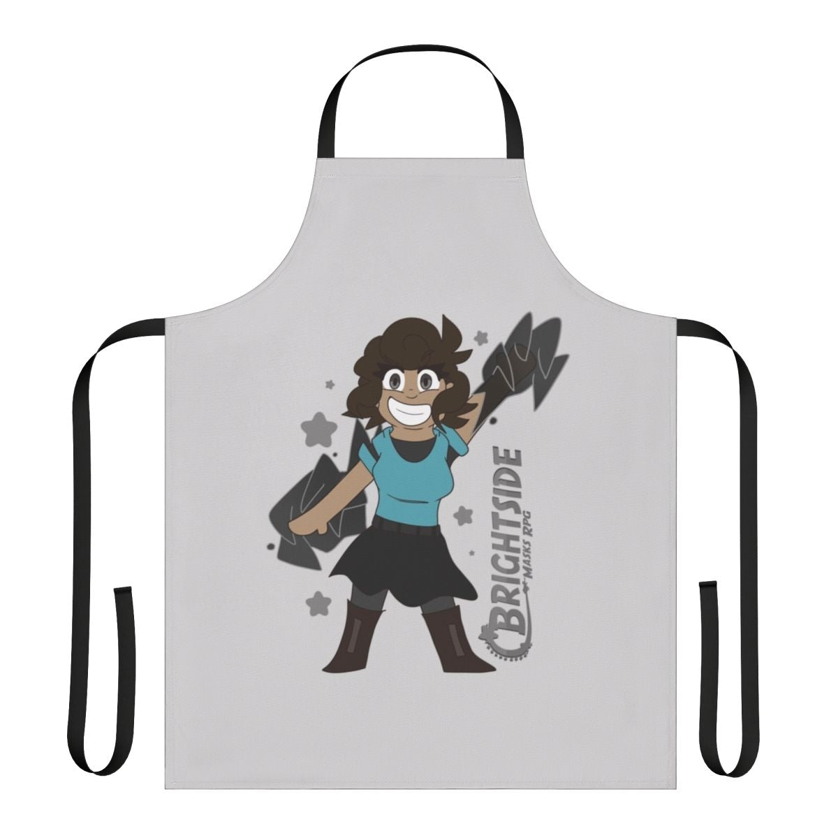 Chibi-inspired apron with colorful characters and patterns