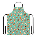 Jolly Corgis in a green apron, featuring a cute pattern of Pembroke Welsh Corgis