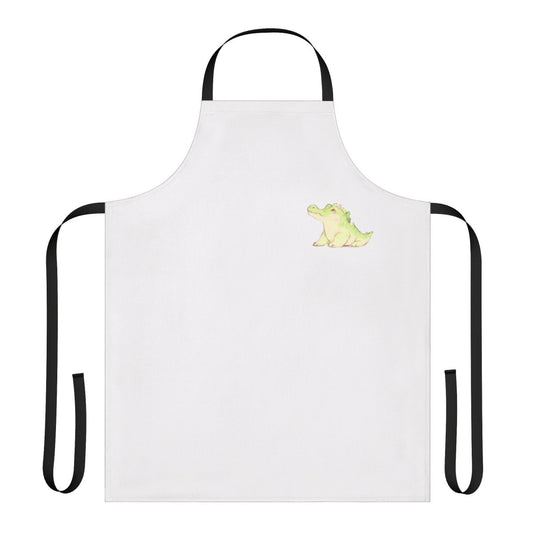 A whimsical apron featuring a cute and mystical crocodile design, perfect for fantasy fans.