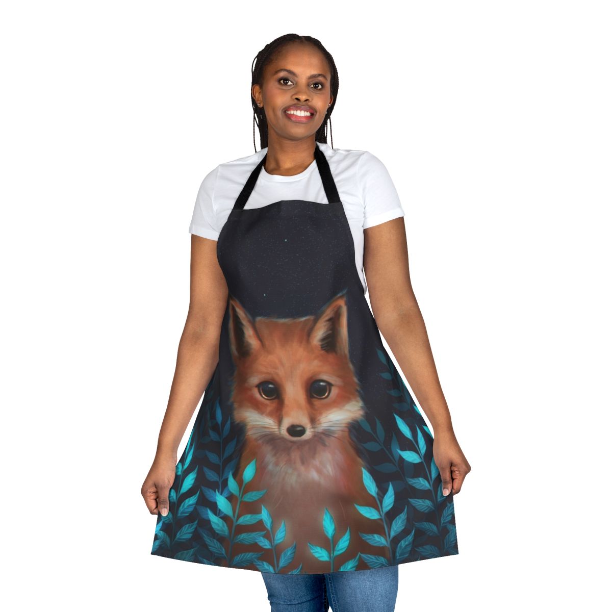 Charming fox-patterned apron with fall leaves and nature motifs