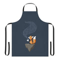 Whimsical apron featuring a smiling fox design, perfect for brewing tea