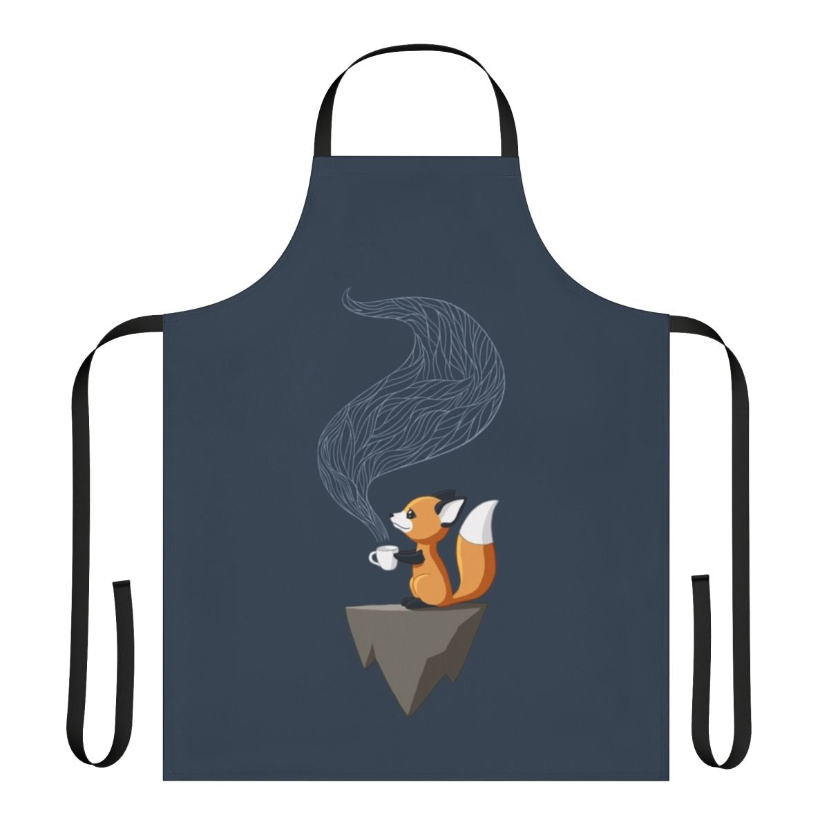 Whimsical apron featuring a smiling fox design, perfect for brewing tea