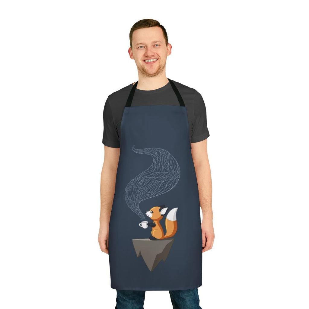Whimsical apron featuring a smiling fox design, perfect for brewing tea