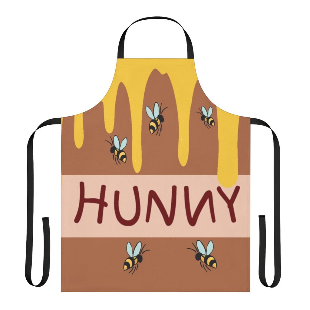 A colorful apron featuring a friendly honey bear cartoon character