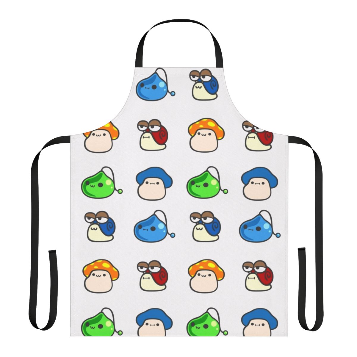 Maplestory-themed apron with cute maple, mushroom, snail, and slime designs