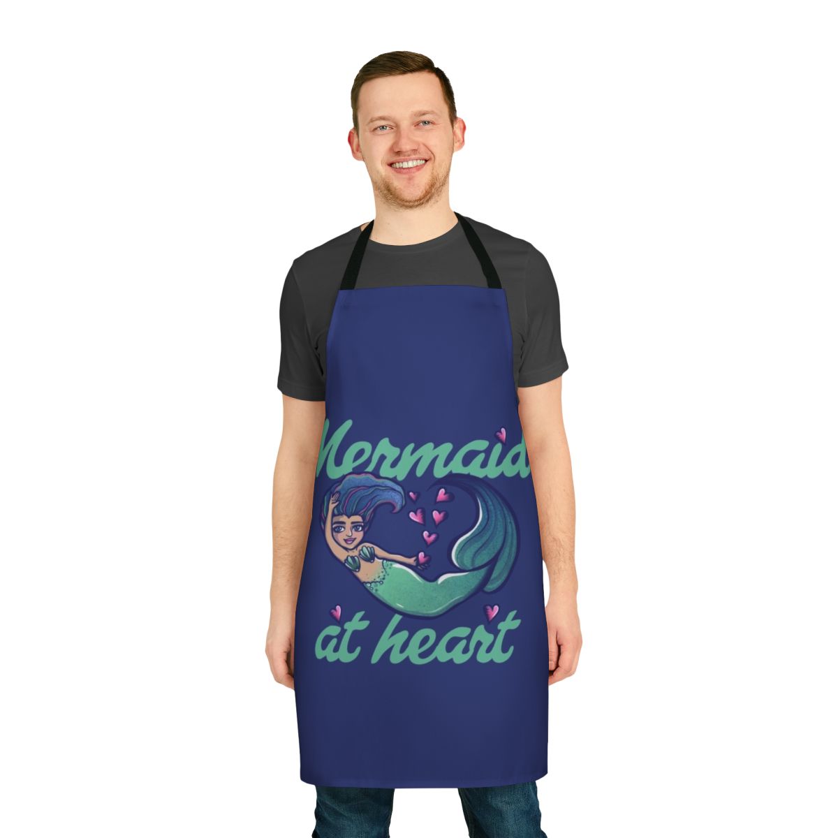 Whimsical mermaid-themed apron with a chibi mermaid design