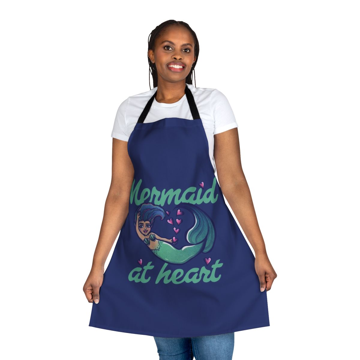 Whimsical mermaid-themed apron with a chibi mermaid design