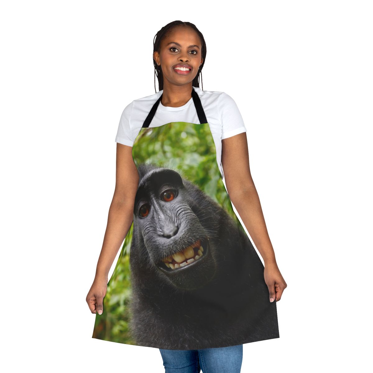 A vibrant, high-quality apron featuring a playful monkey design, perfect for cooking, baking, and more.