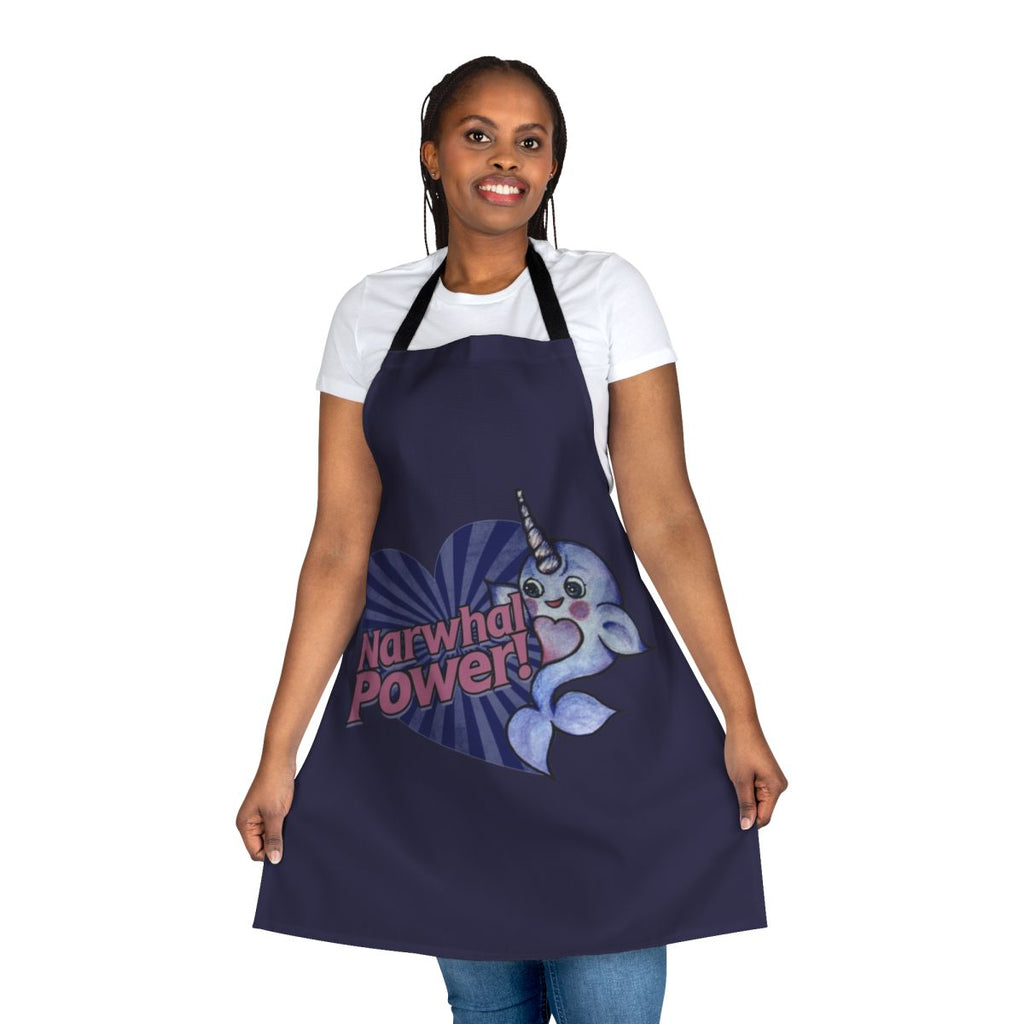 A stylish and functional apron featuring a playful narwhal design, perfect for the kitchen or creative projects.