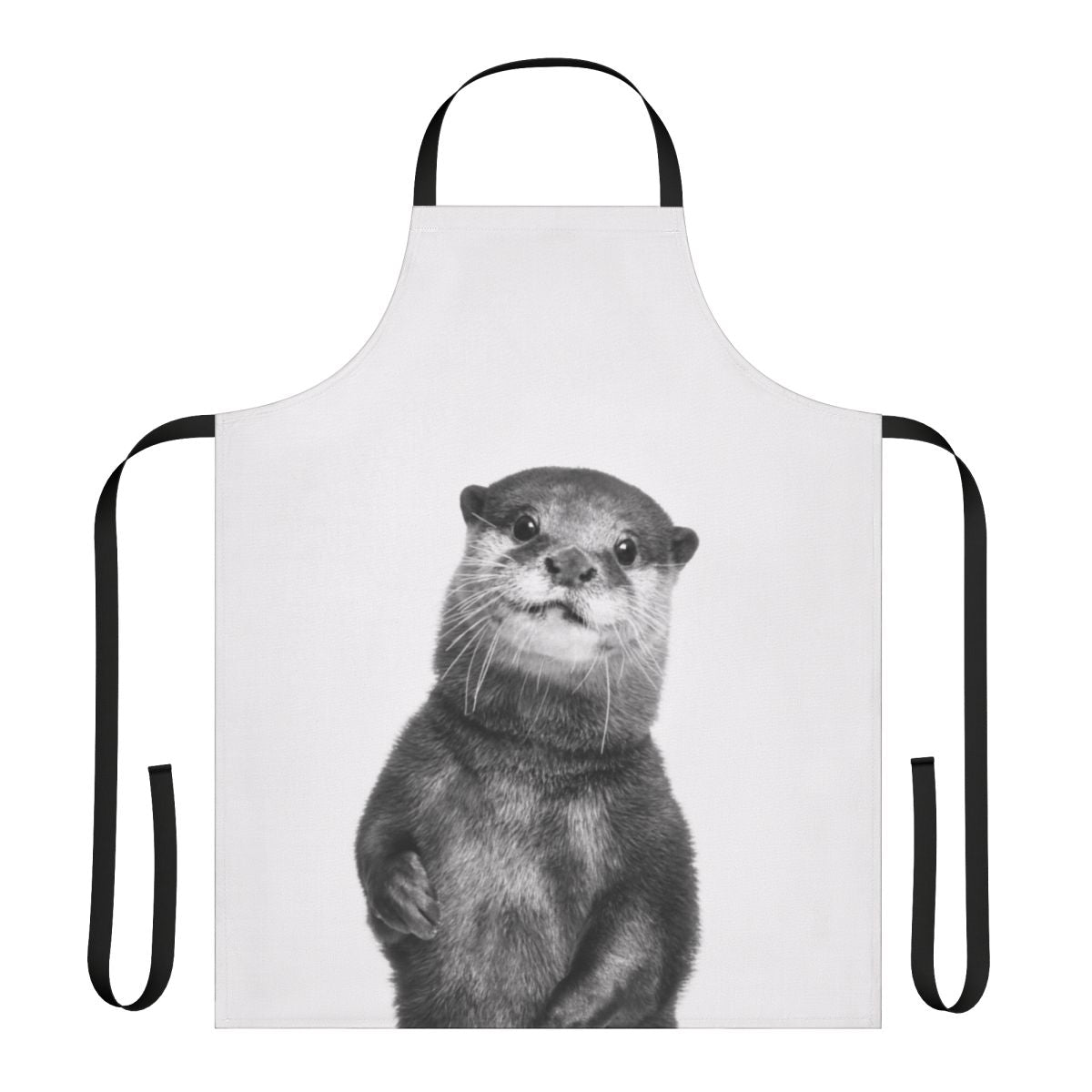 Adorable black and white otter illustration printed on a stylish children's apron