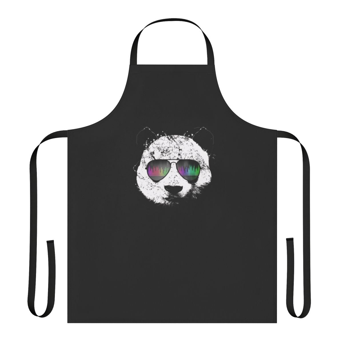 Whimsical illustration of a panda wearing sunglasses on a high-quality apron