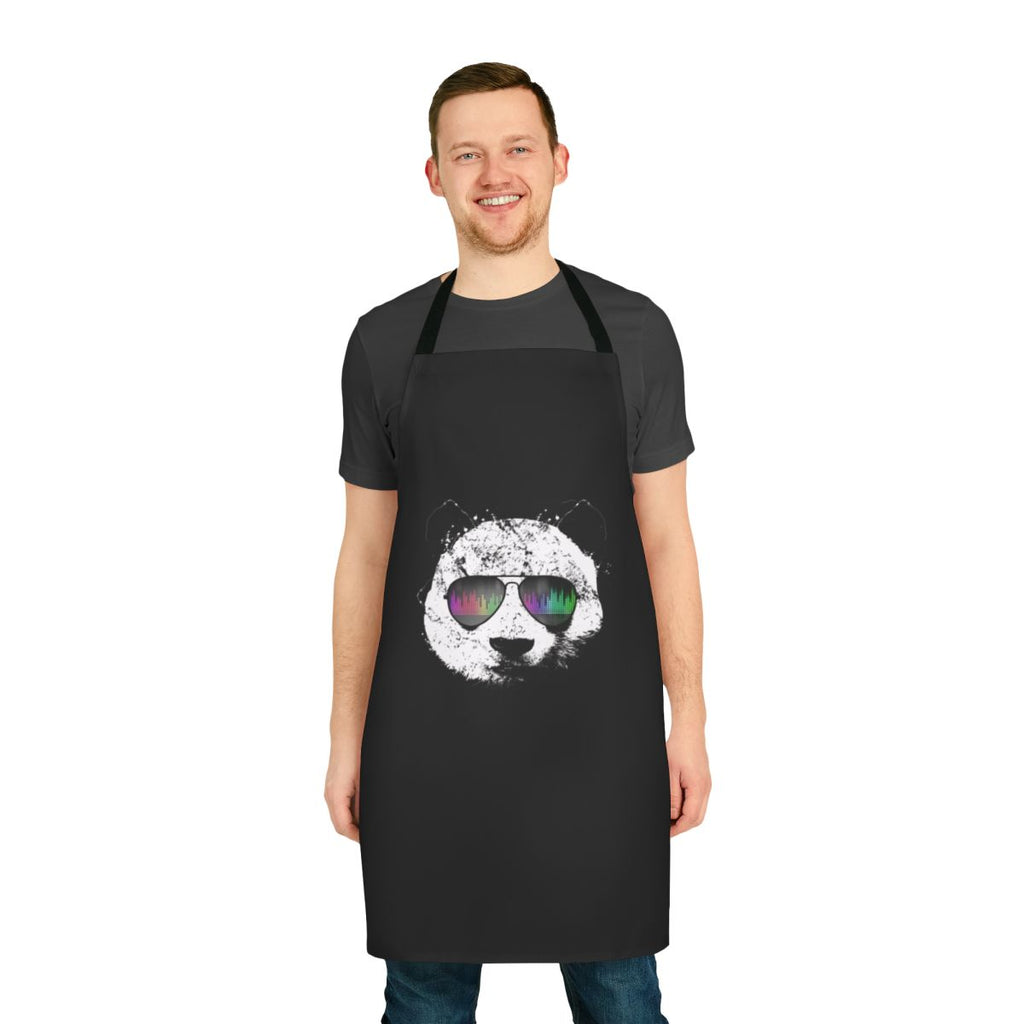 Whimsical illustration of a panda wearing sunglasses on a high-quality apron
