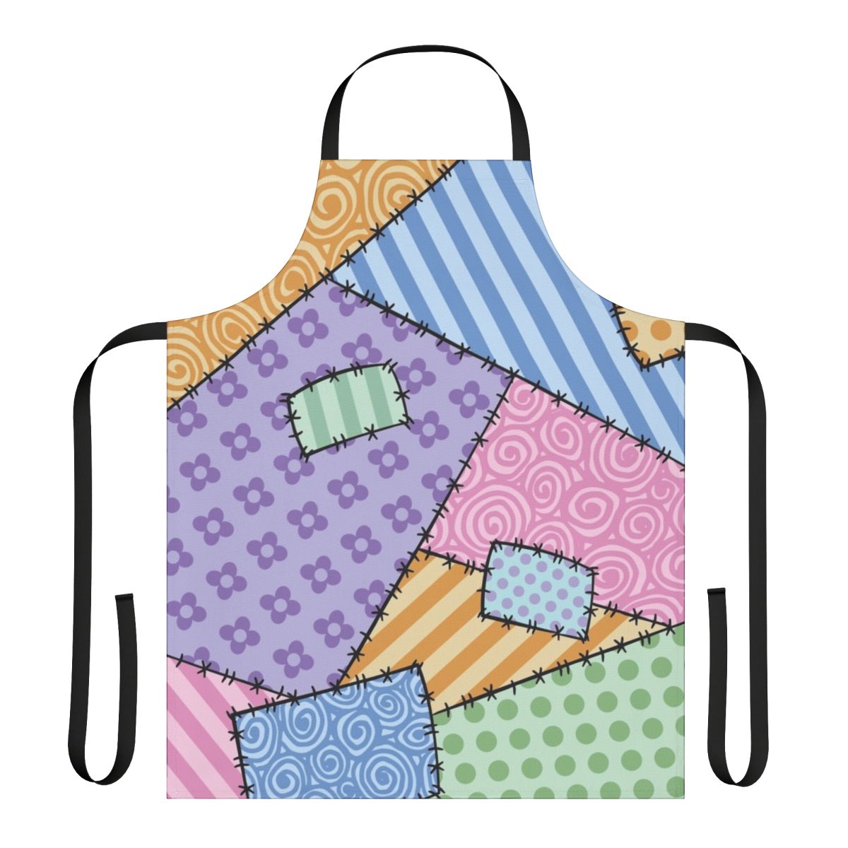 Colorful patchwork apron with star and floral patterns