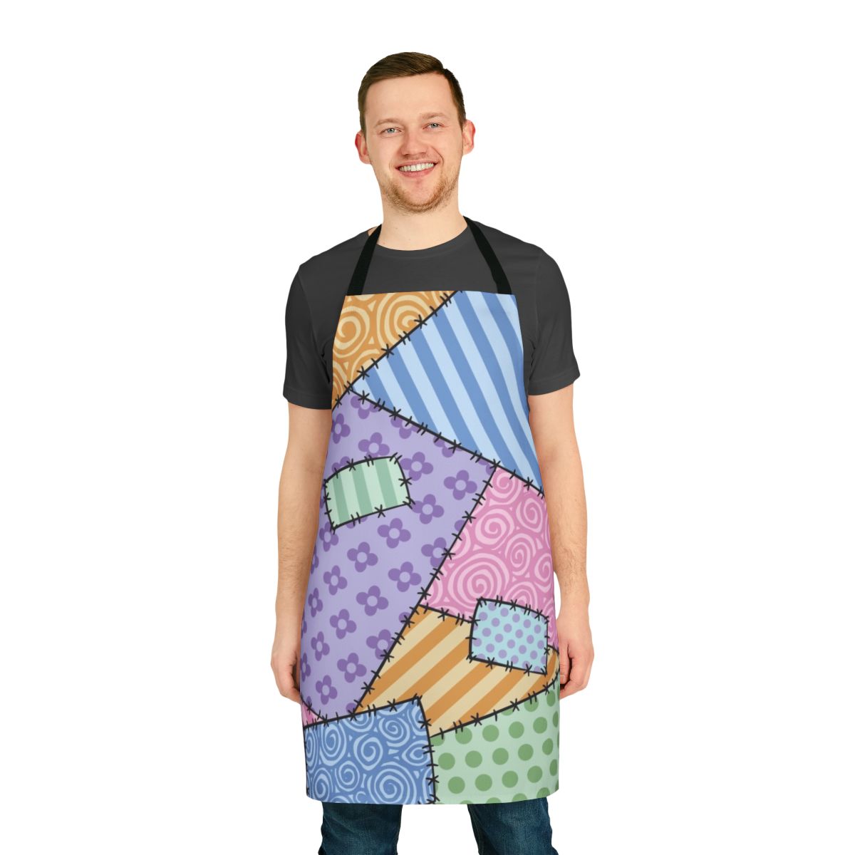 Colorful patchwork apron with star and floral patterns