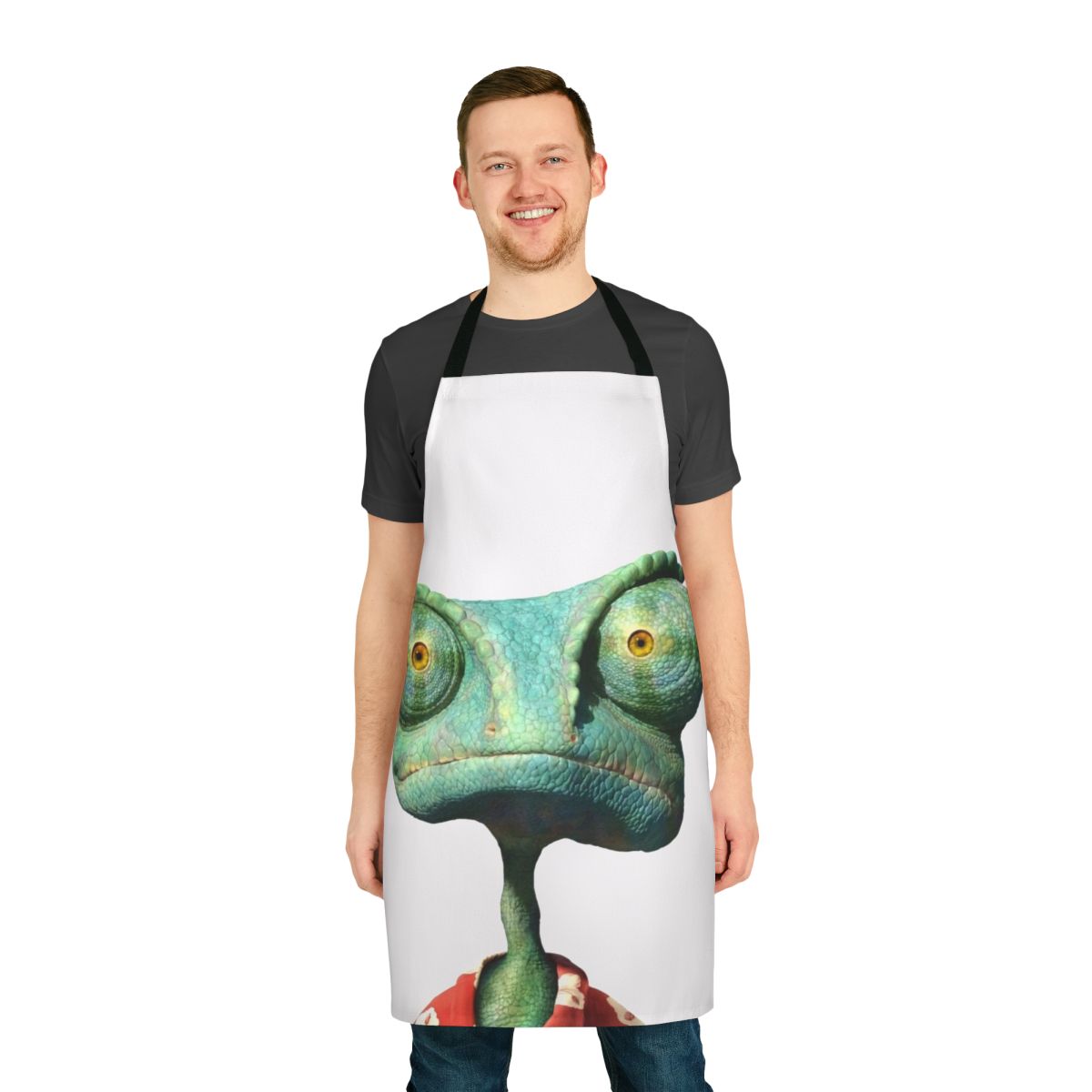 Rango-themed apron featuring a colorful chameleon character
