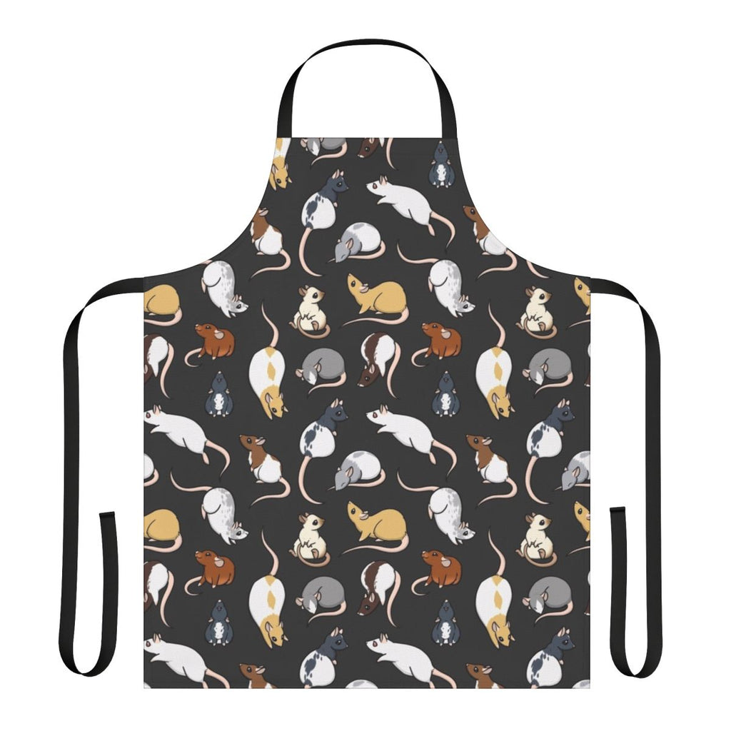 A stylish apron featuring a whimsical rat pattern design, perfect for rat lovers and home cooks.
