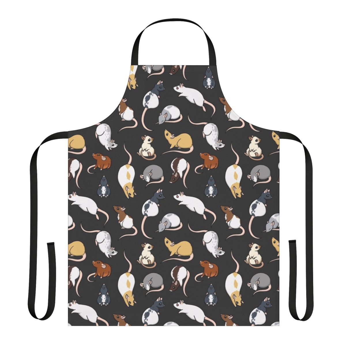 A stylish apron featuring a whimsical rat pattern design, perfect for rat lovers and home cooks.