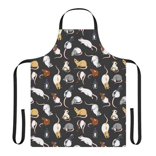 A stylish apron featuring a whimsical rat pattern design, perfect for rat lovers and home cooks.