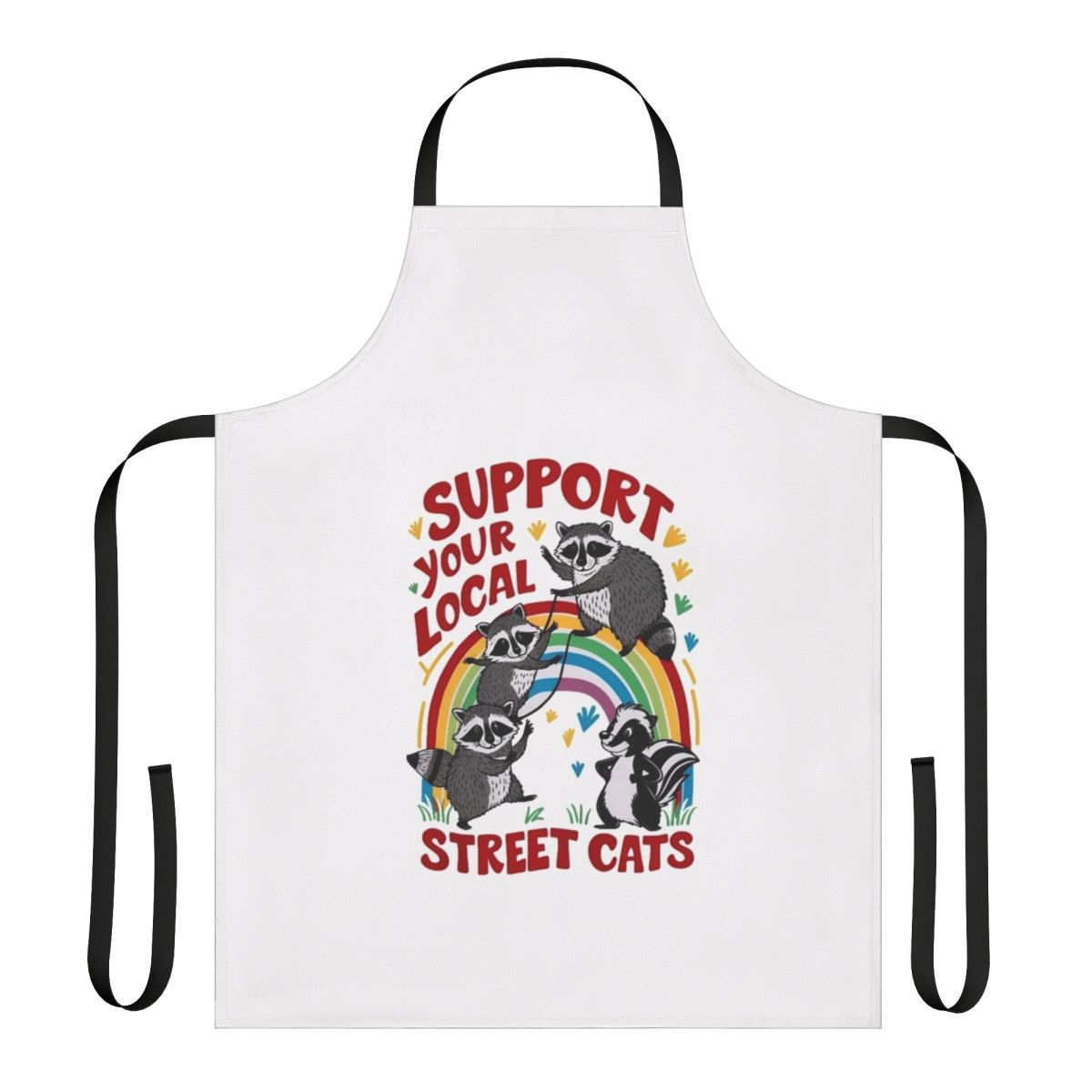 A retro-style apron featuring a colorful design with street cats and kittens
