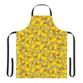 A bright yellow apron featuring a cheerful rubber duck design