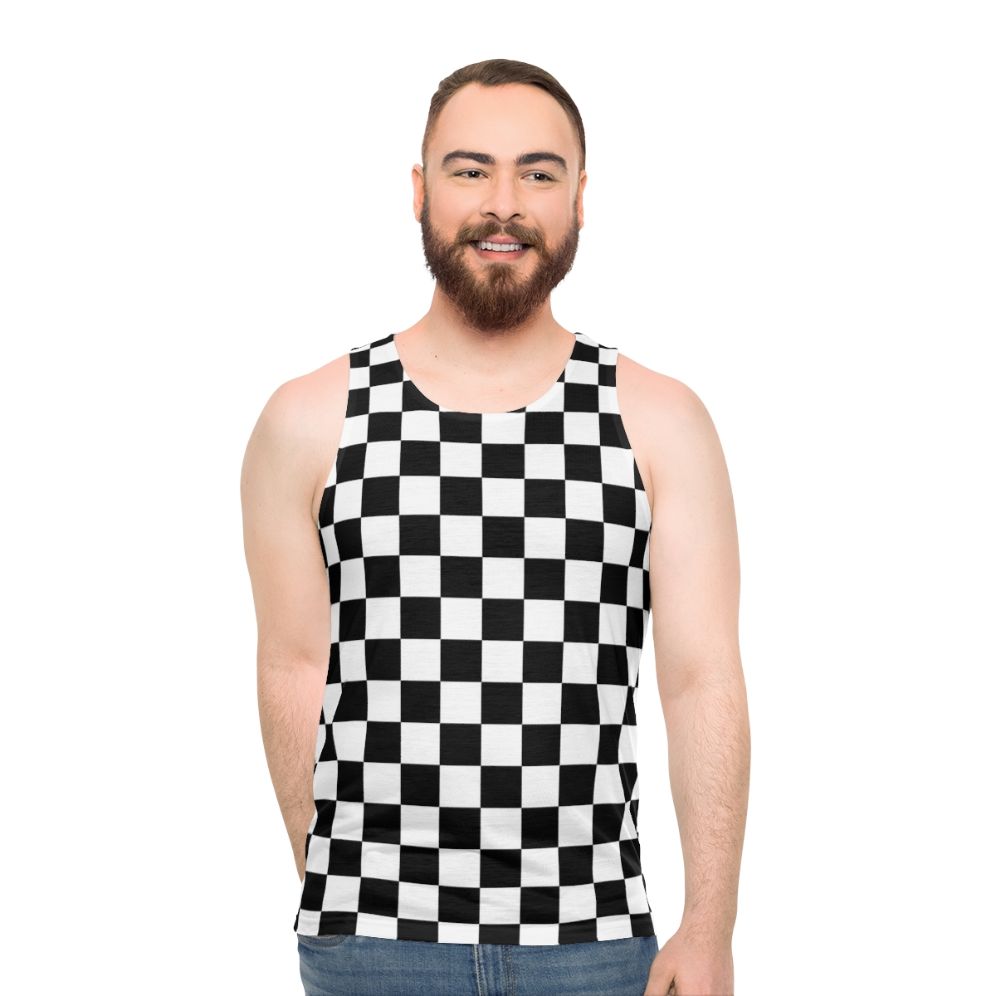 Checkerboard pattern unisex black and white tank top