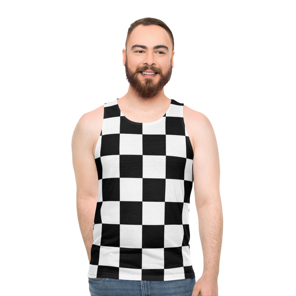 Checkered flag pattern unisex tank top for race winners and motorsports fans
