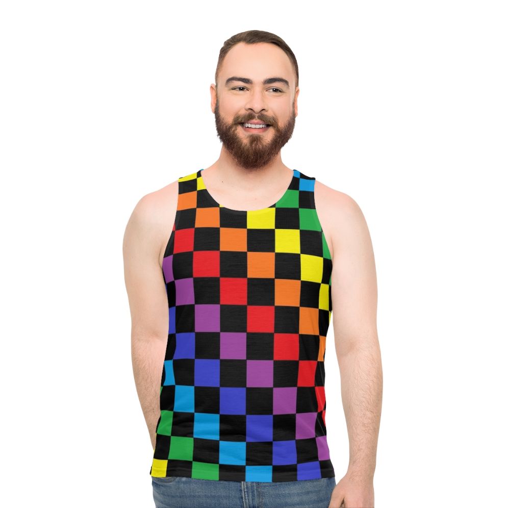 Checkered rainbow unisex tank top