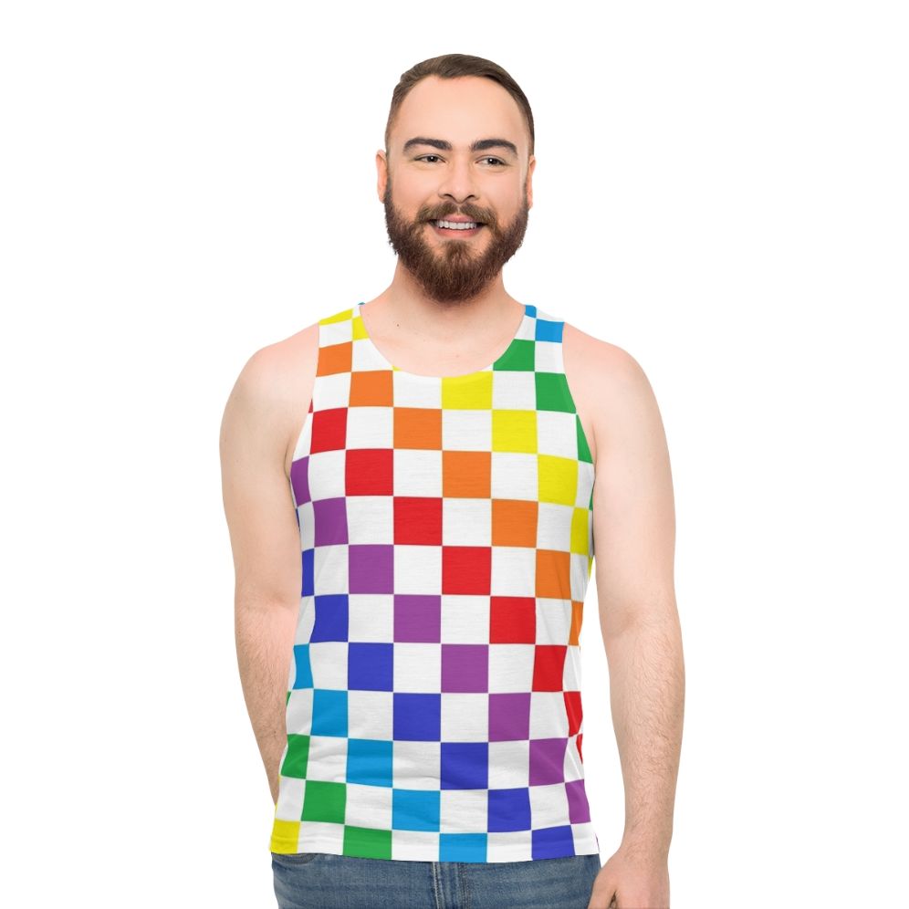 Checkered rainbow unisex tank top