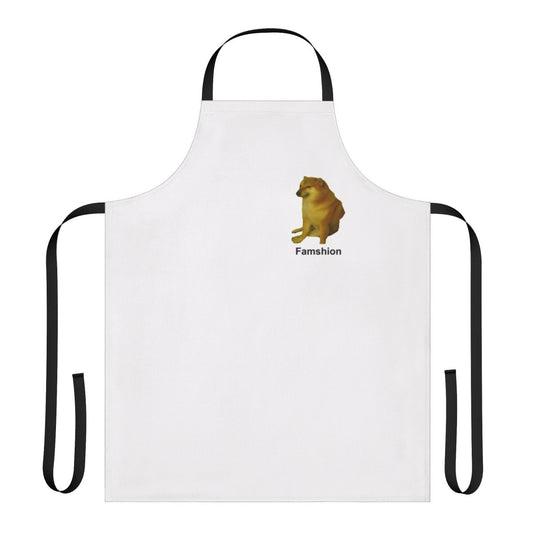 Cheems-themed apron with the popular Shiba Inu meme dog
