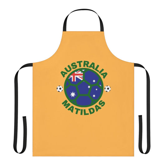 Green and yellow apron featuring the Matildas logo and Australia's national colors