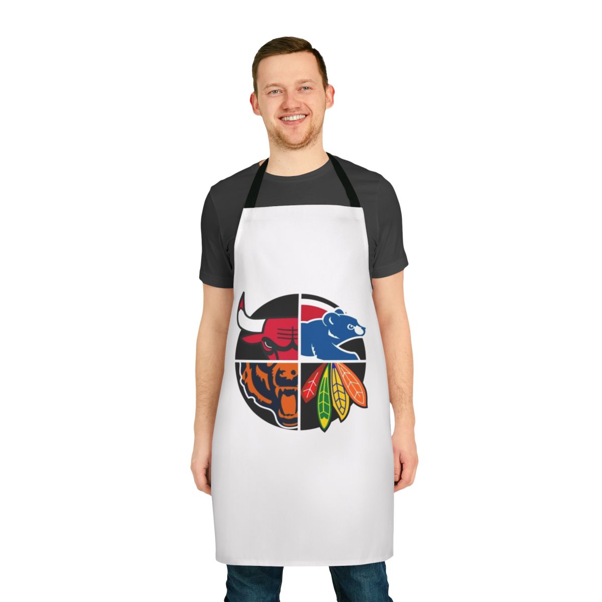 Stylish Chicago sports apron featuring team colors and logos