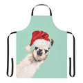 Illustration of a cheerful llama wearing a green apron against a white background