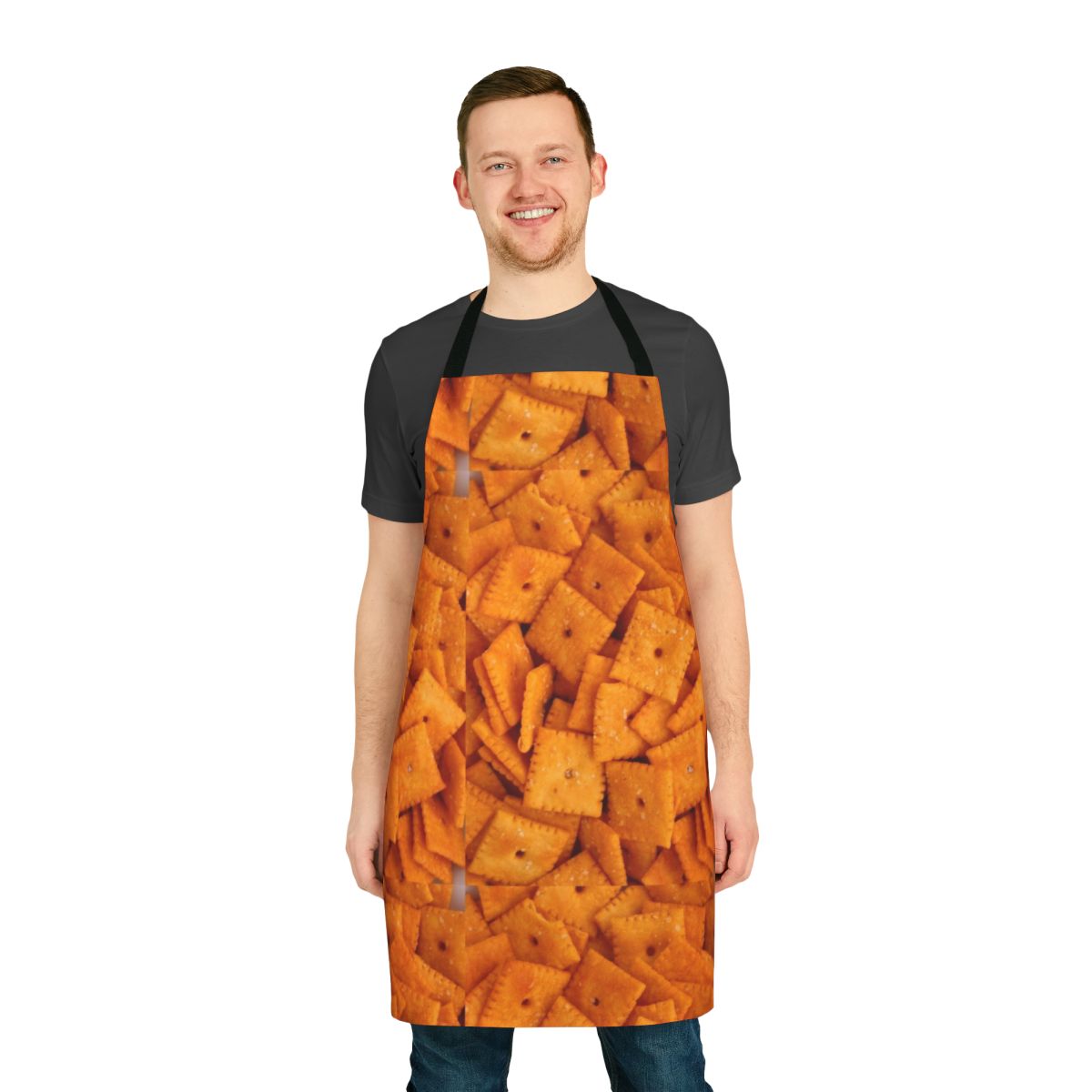 Cheeze It themed apron with a fun, food-inspired design