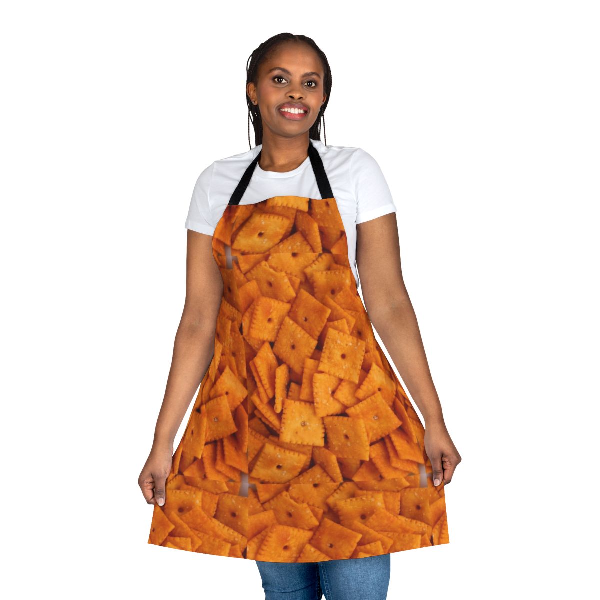 Cheeze It themed apron with a fun, food-inspired design
