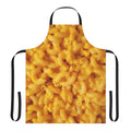 A soft, comfortable apron featuring a vibrant mac and cheese design, perfect for cooking and serving up delicious comfort food.